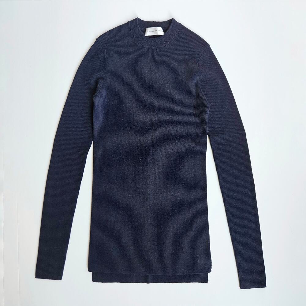Rebecca Vallance Navy Merino Wool Silk Knit Sweater Size Small